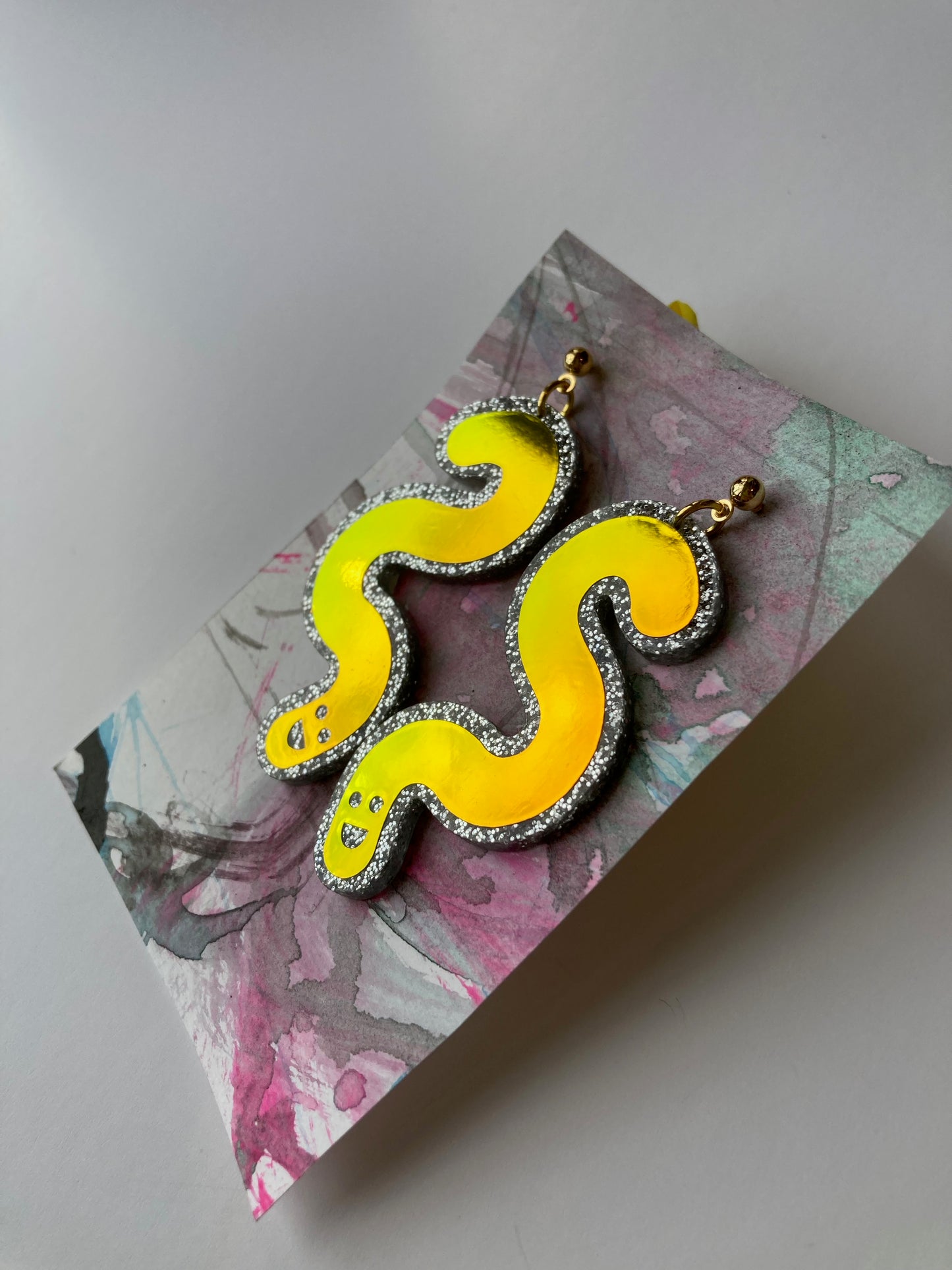 Glitter & Vinyl Worm Ball Stud Dangle Earrings - Tourmaline Aurora image 13