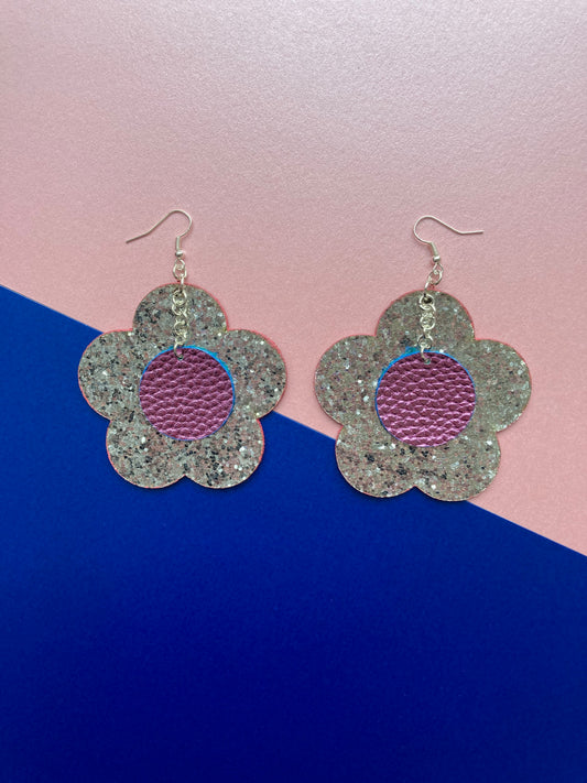*Sample* Disco Flower Silver Large Statement Earrings image 1