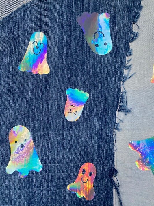 Denim Patchwork Ghost Tote Bag image 1