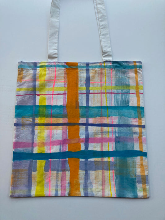 Handpainted Plaid Tote Bag image 1