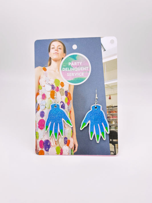 Sparkly Hand Earrings - Sky Blue Shimmer image 1