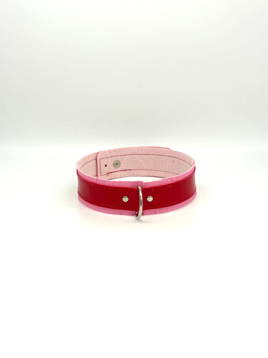 Fringed PVC choker - Baby Pink & Red image 1