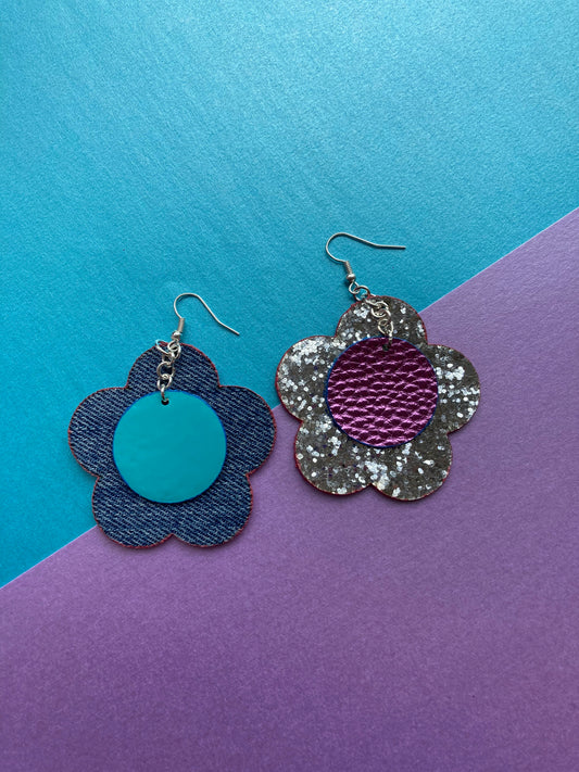 Disco Flower Silver Medium Earrings image 1