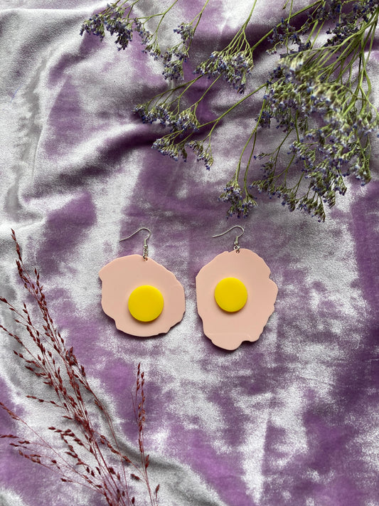 Pink Realism Fried Egg Earrings image 1