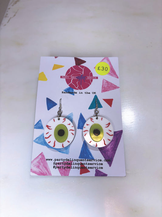 *Sample* Medium Eyeball Earrings - Yellowy Green image 1