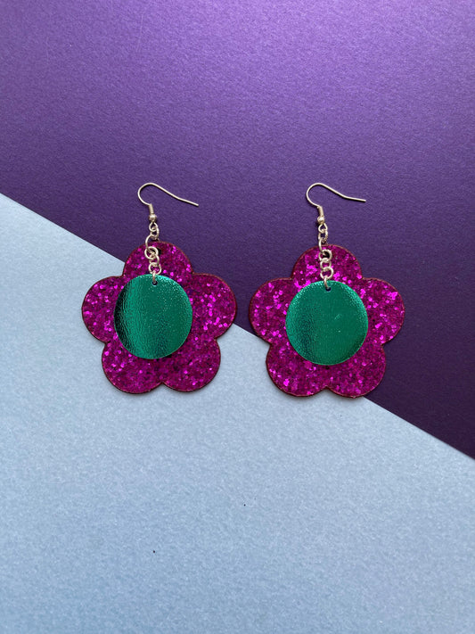 Disco Flower Magenta Medium Earrings image 1