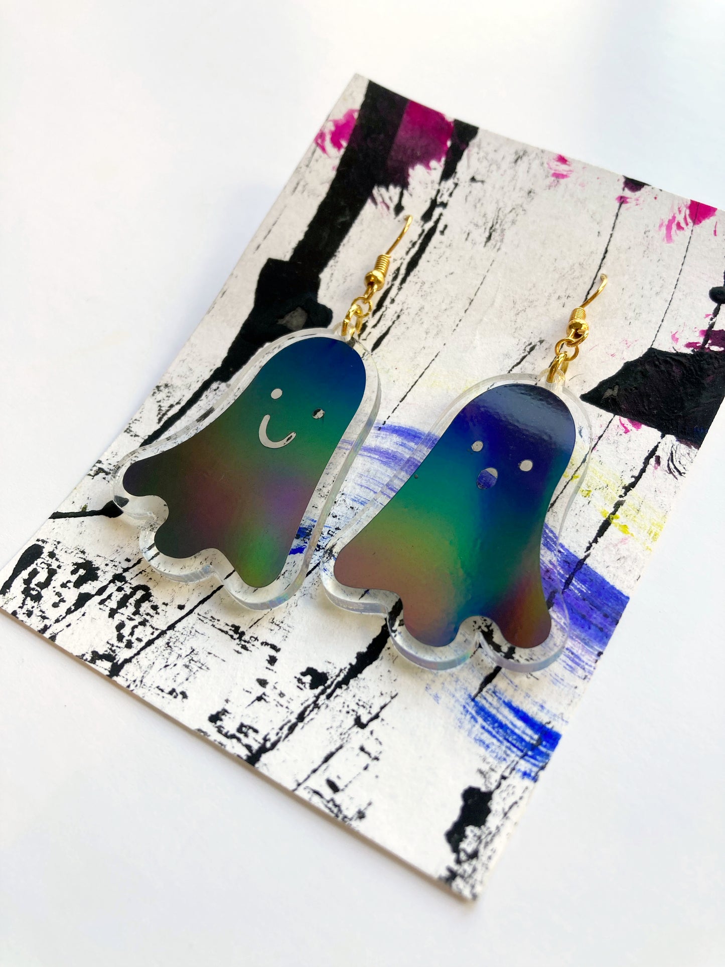 Holographic Ghost Earrings - Petrol Grey image 2