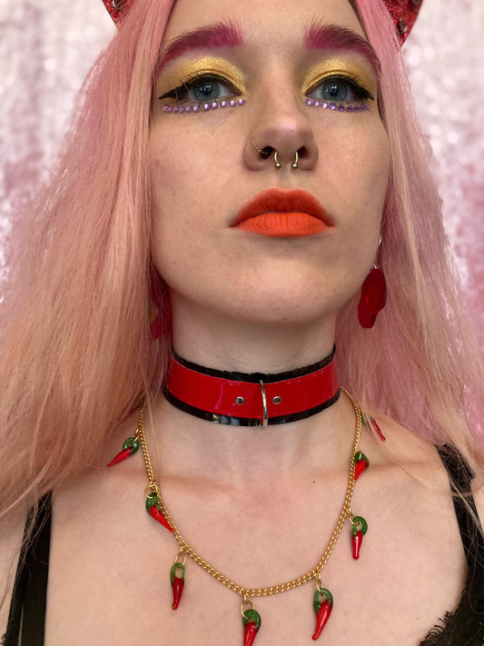 Fringed PVC choker - Black & Red image 1