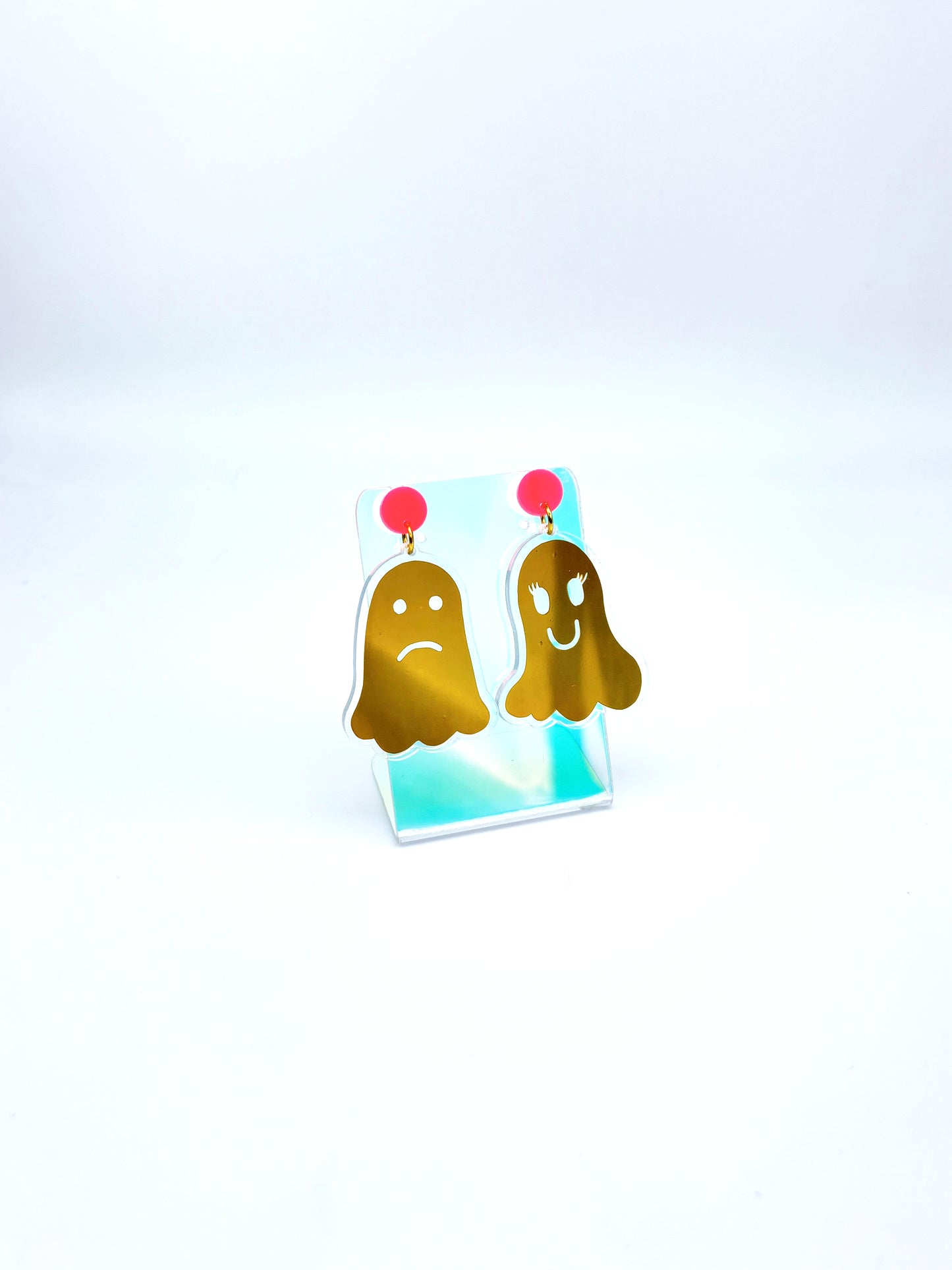 Holographic Ghost Earrings - Yellow Gold & Hot Pink image 8