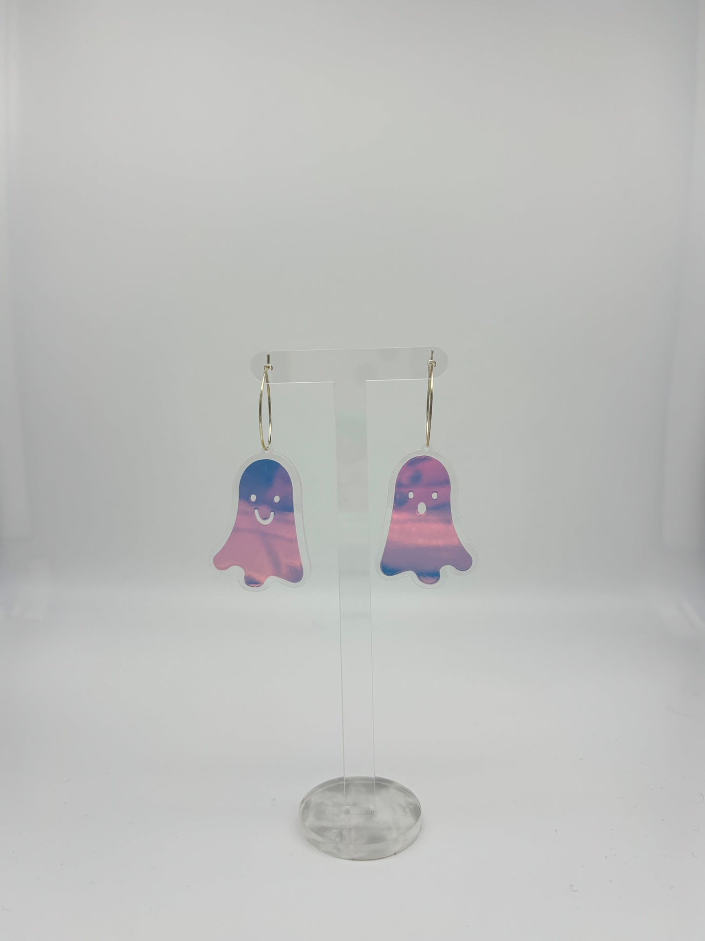 Holographic Ghost Earrings - Snow Aurora Hoops