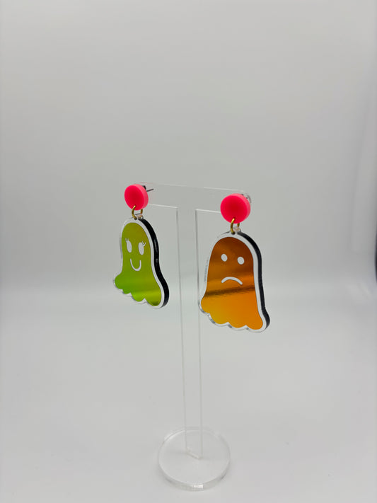 Holographic Ghost Earrings - Tourmaline Aurora & Hot Pink