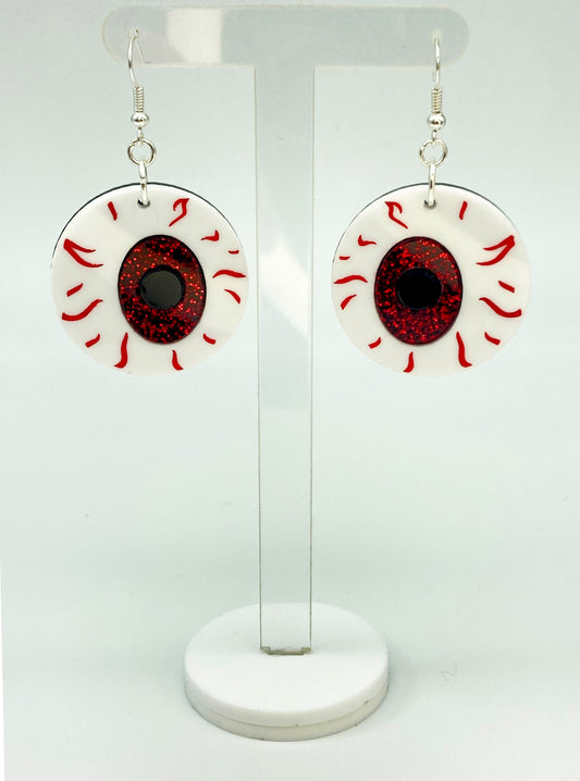 Medium Eyeball Earrings - Red Glitter image 1