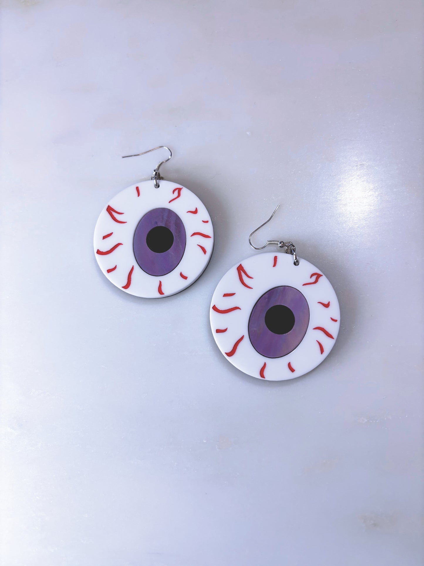 *Sample* Large Eyeball Earrings - Swirly Lilac Marble image 5