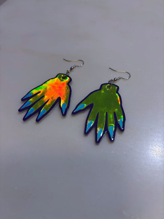 *Seconds* Sparkly Hand Earrings - Green Holo & Purple image 1