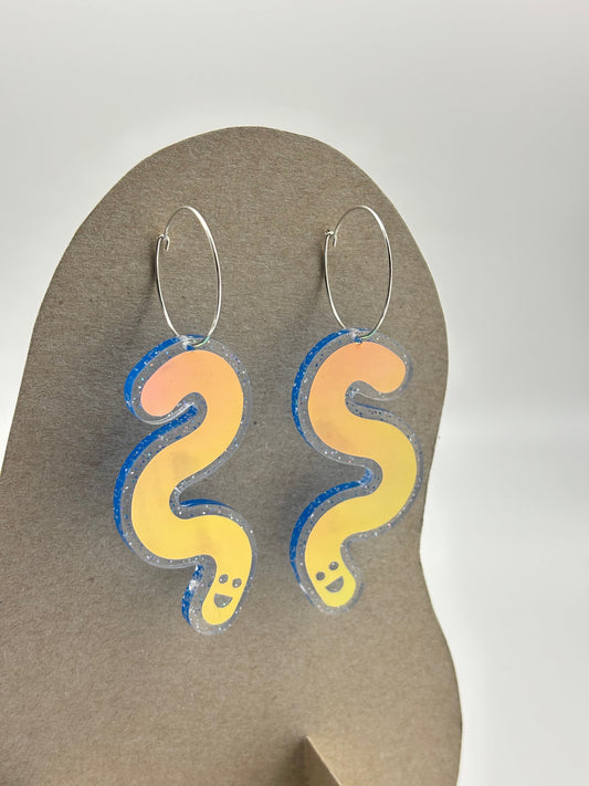 Glitter & Vinyl Worm Hoop Earrings - Twilight Aurora image 1
