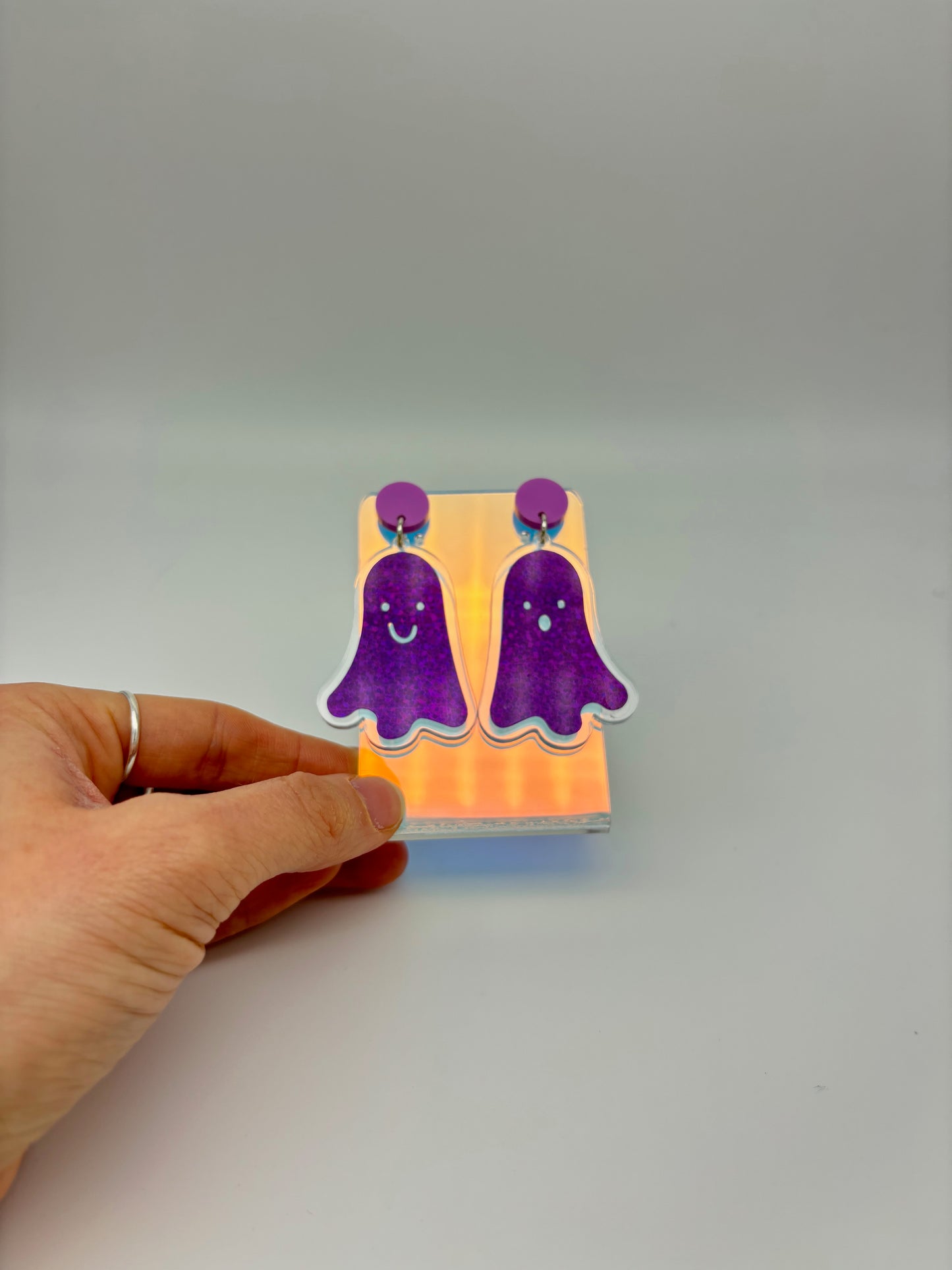 Holographic Ghost Earrings - Violet Shimmer image 5