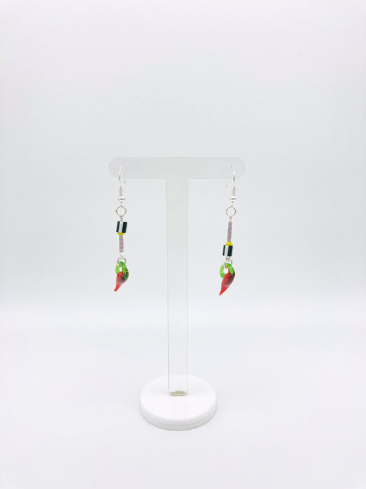 Abstract Chilli stripe b&w dangle earrings - Gold findings image 1