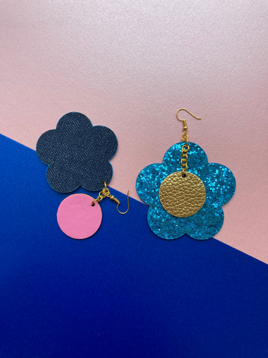 Disco Flower Turquoise Large Statement Earrings image 1