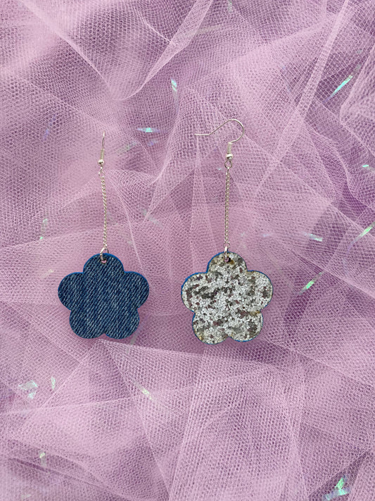 Micro Silver Disco Flower Earrings image 1