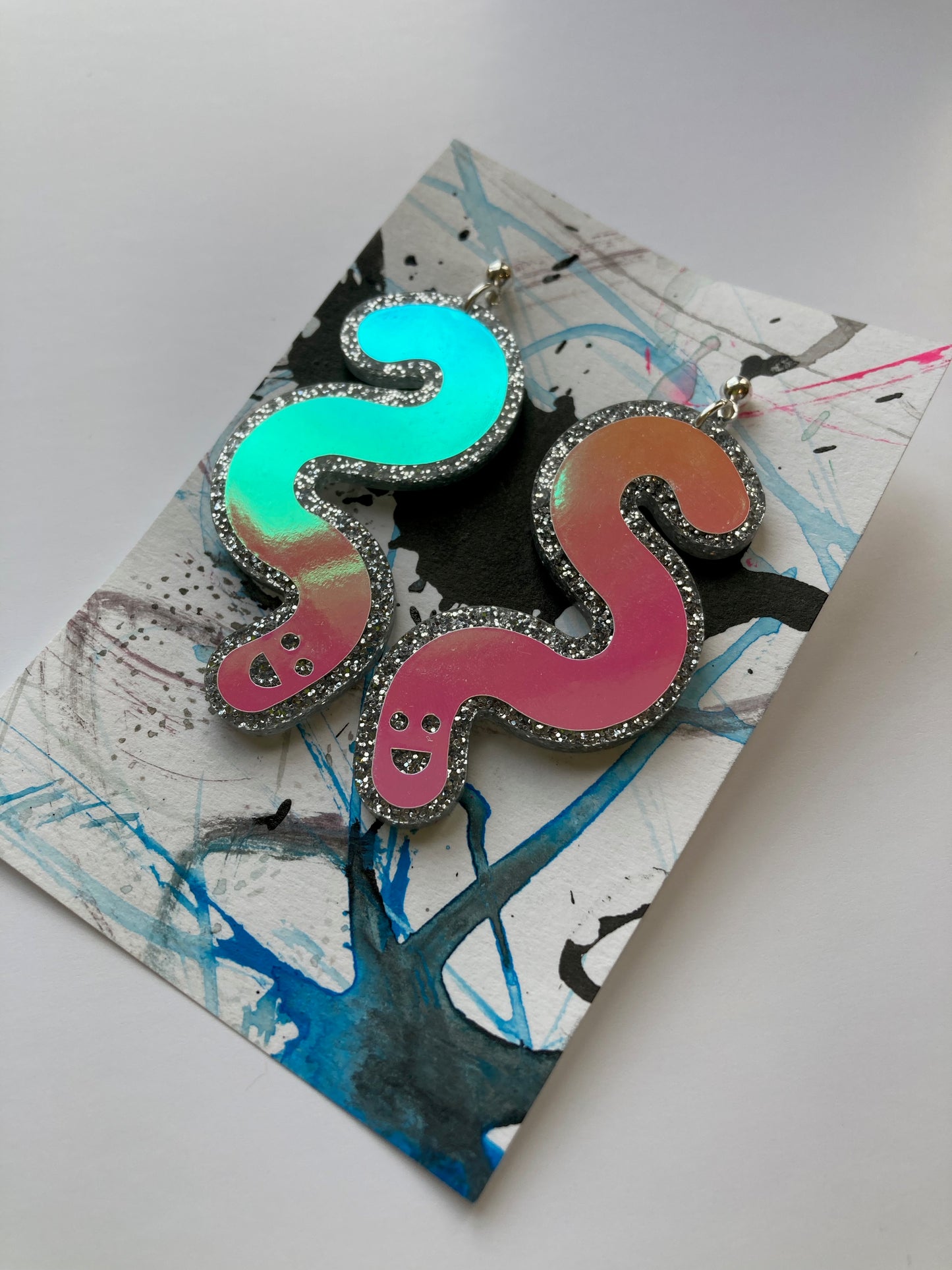 Glitter & Vinyl Worm Ball Stud Dangle Earrings - Candy Aurora image 14