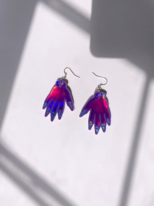 Sparkly Hand Earrings - Purple Holo image 1