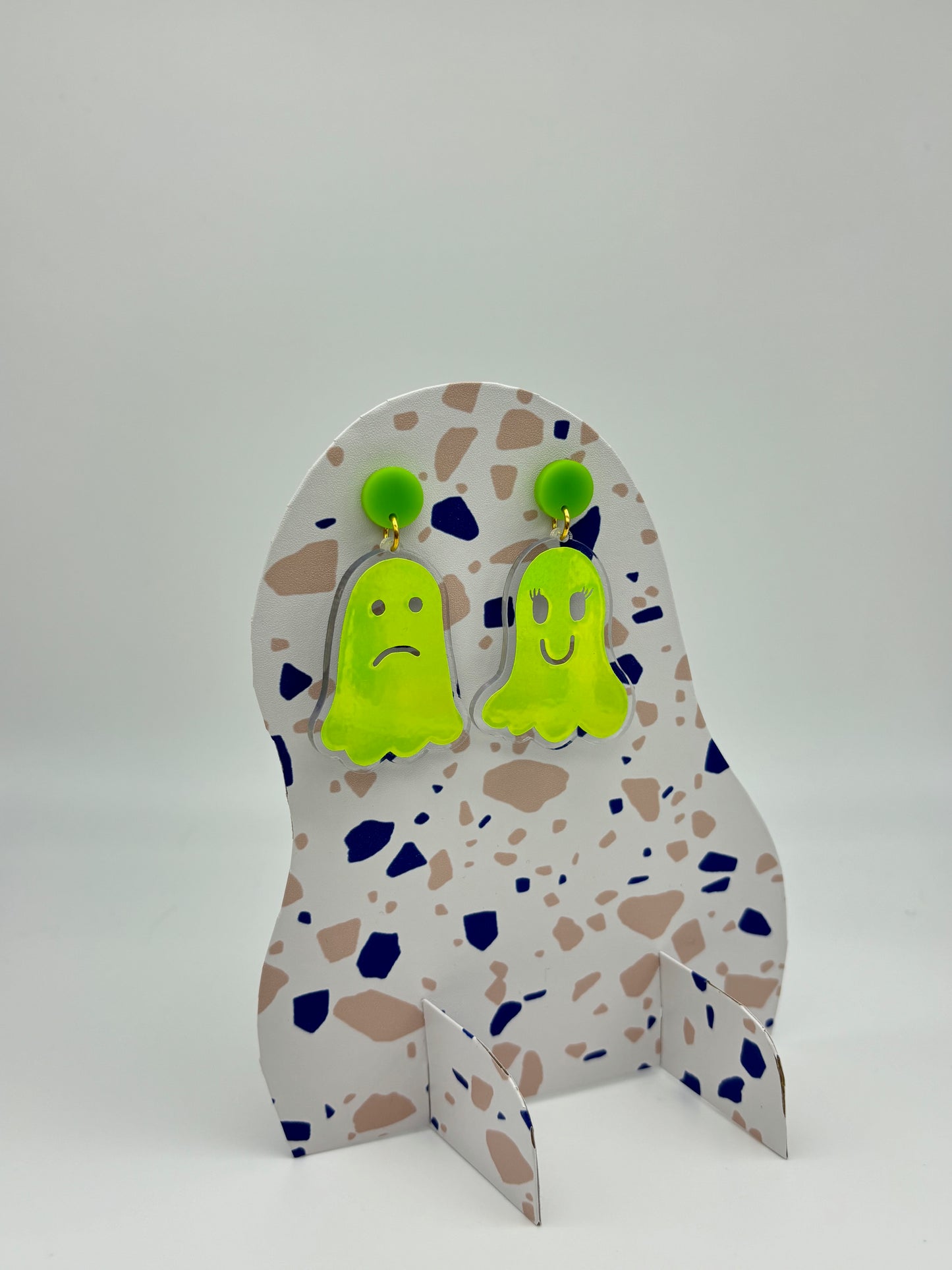Holographic Ghost Earrings - Double Lime Green image 7