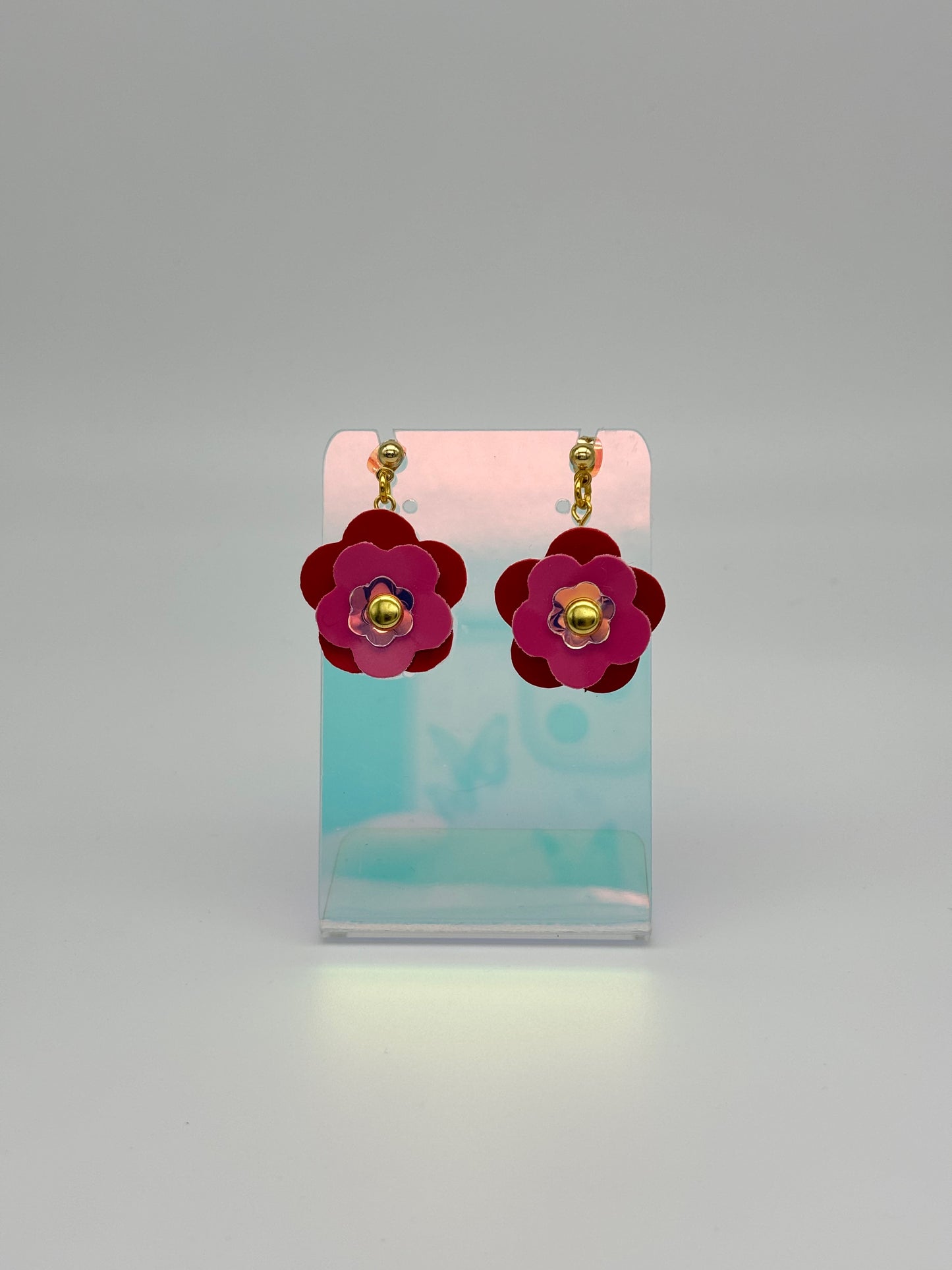 Mini Punk Flower Earrings - Red & Pink image 6