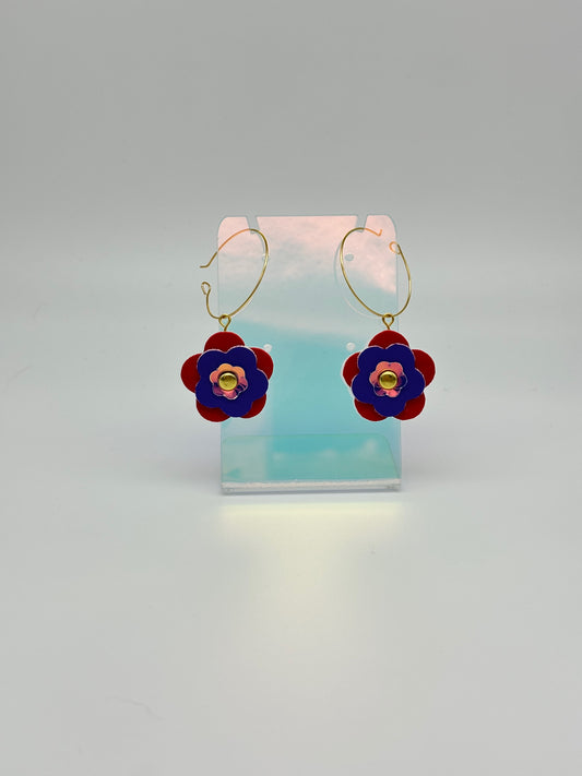 Mini Punk Flower Earrings - Red & Purple image 1