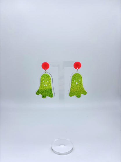 Holographic Ghost Earrings - Lime Green Shimmer image 4