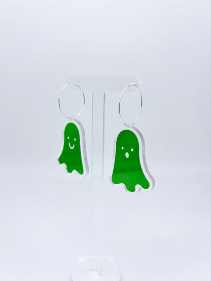 Holographic Ghost Earrings -  Emerald Green Hoops image 2