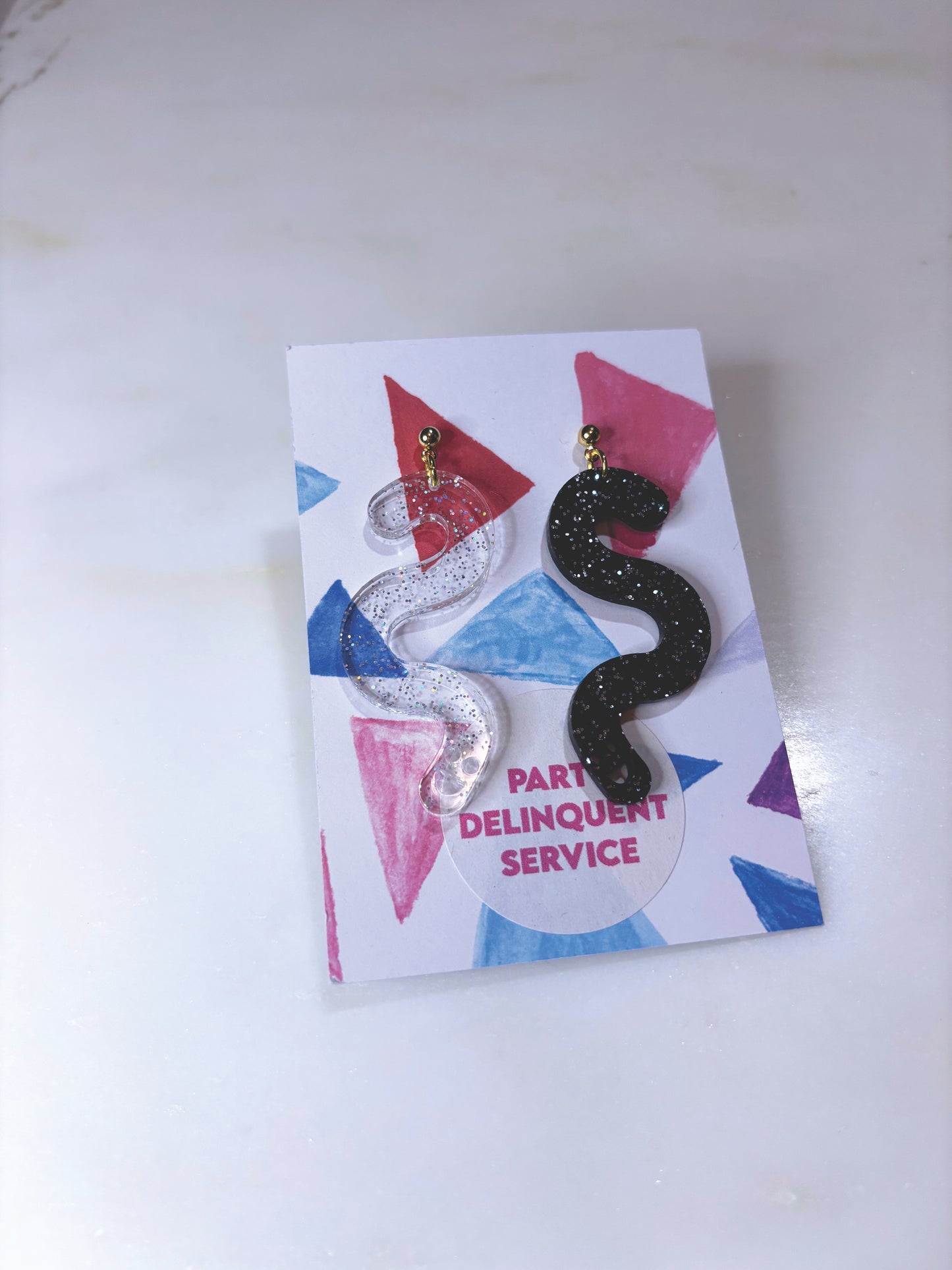 Glitter Worm Contrast Earrings - Black & Clear Holo Glitter image 4