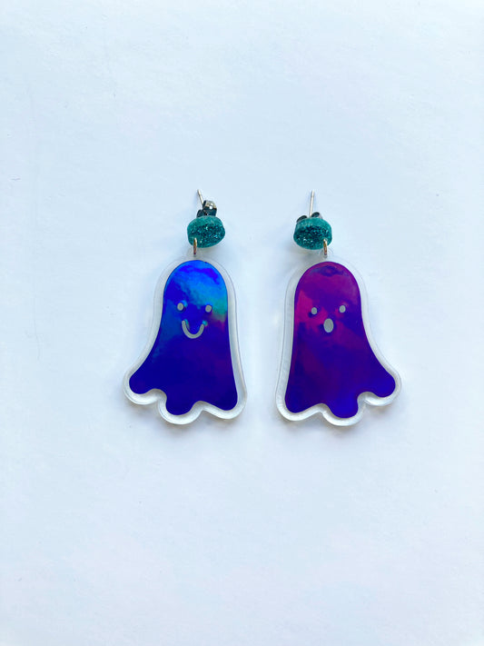 Holographic Ghost Earrings - Purple & Teal image 1