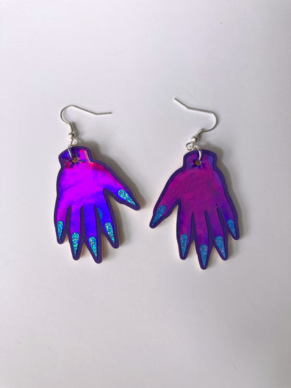 Sparkly Hand Earrings - Purple Holo image 5