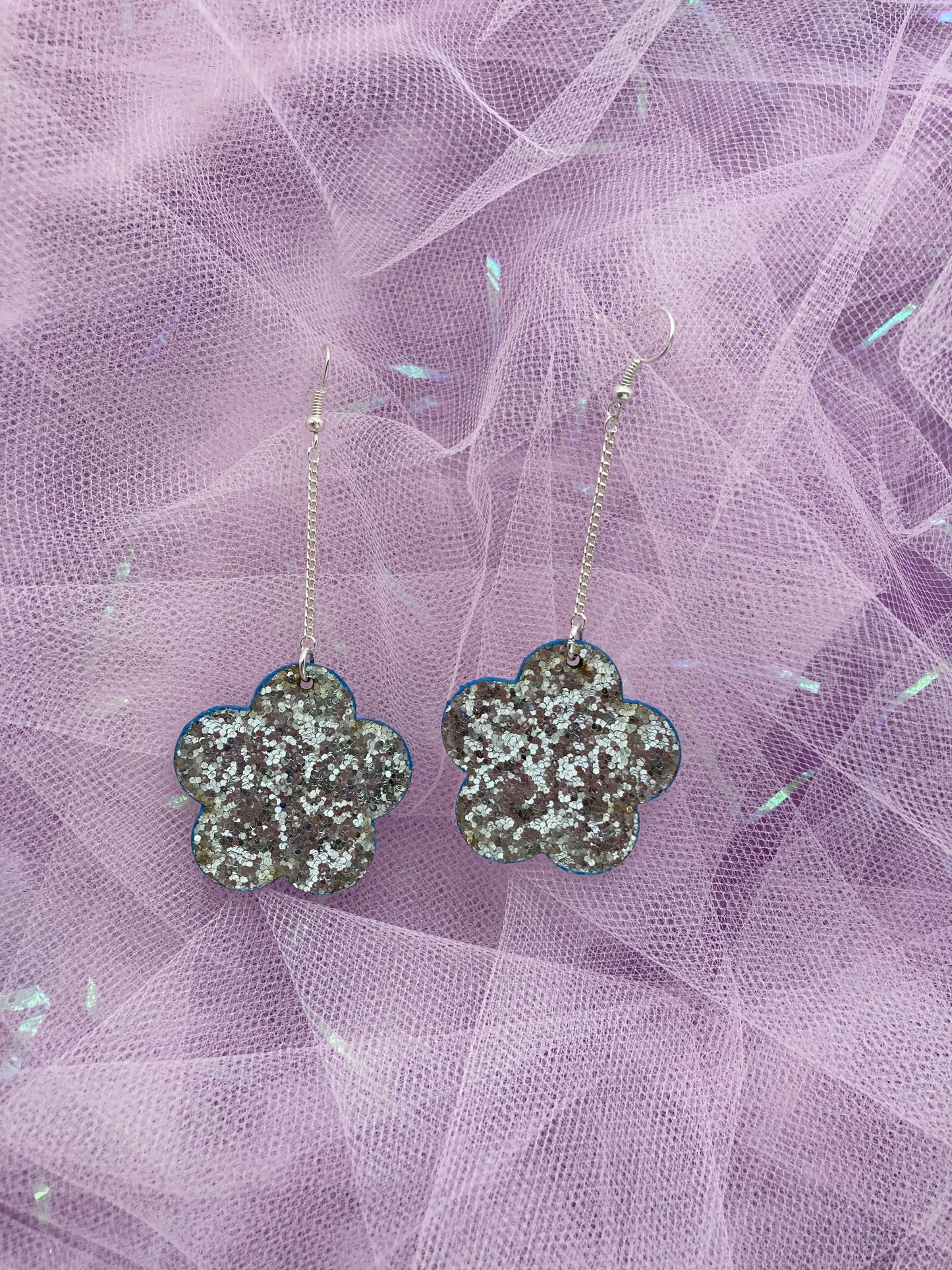 Micro Silver Disco Flower Earrings image 0