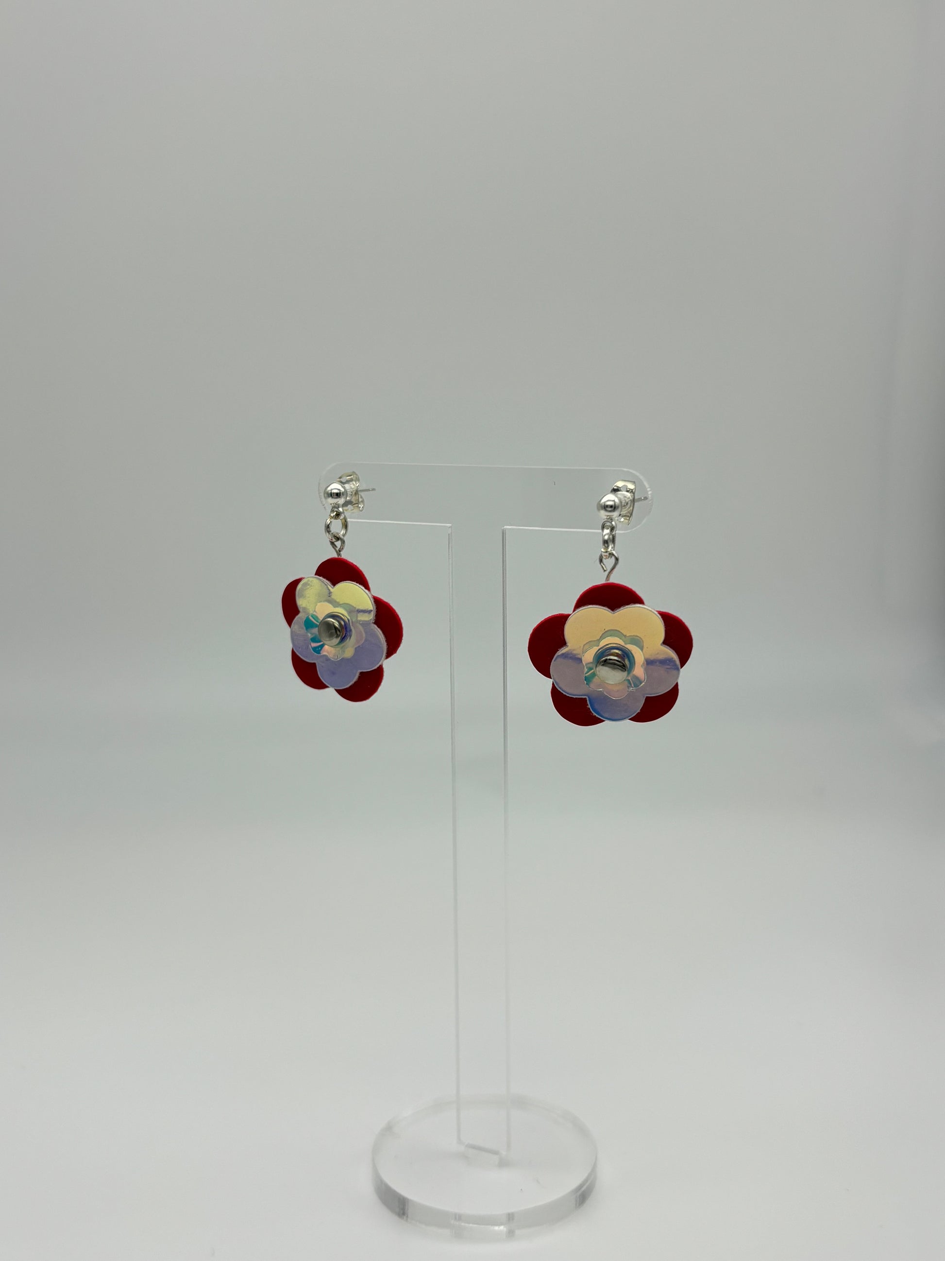 Mini Punk Flower Earrings - Red & Iridescent image 6