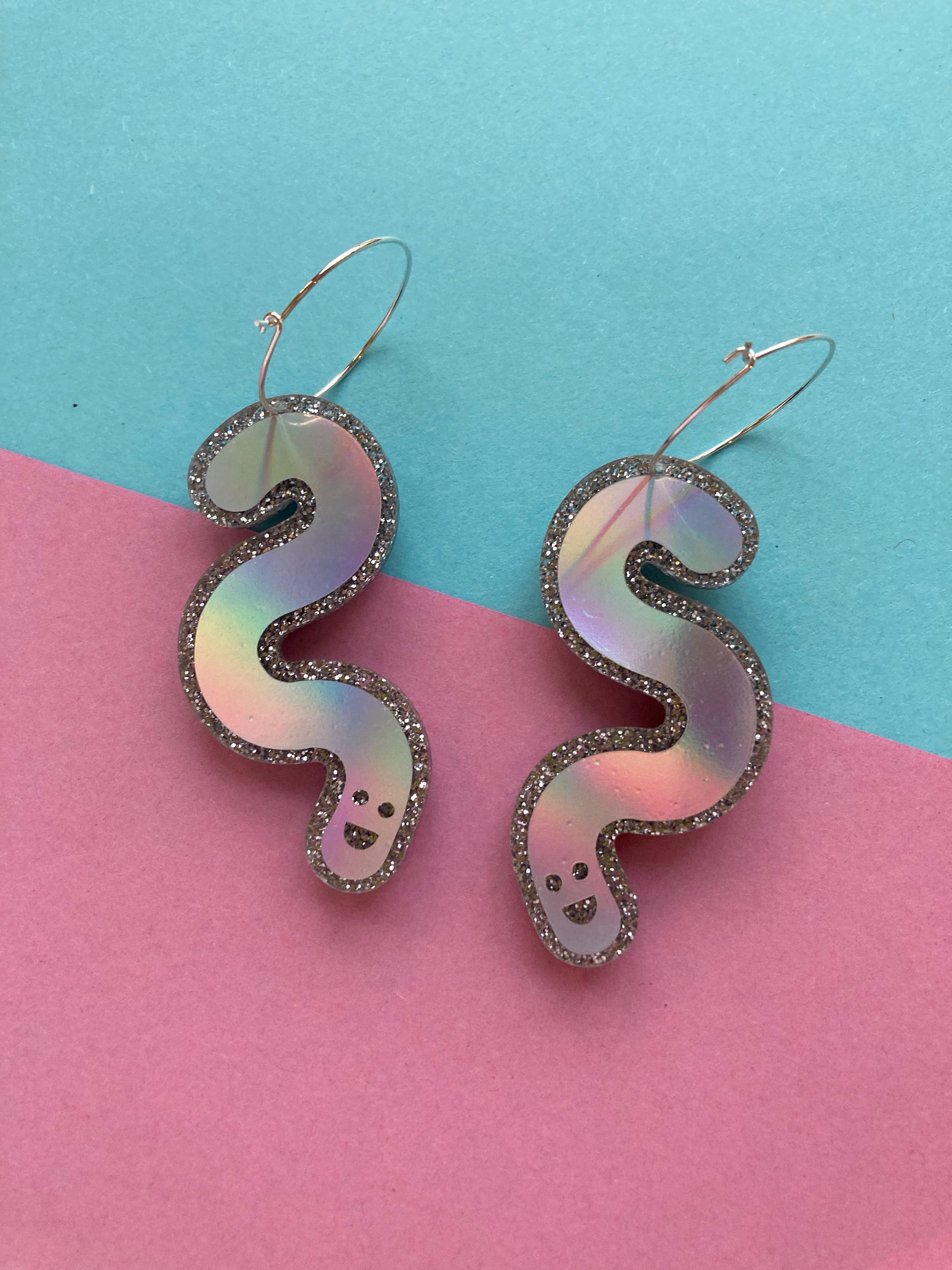 Double Sided Glitter Acrylic Worm Hoop Earrings image 4