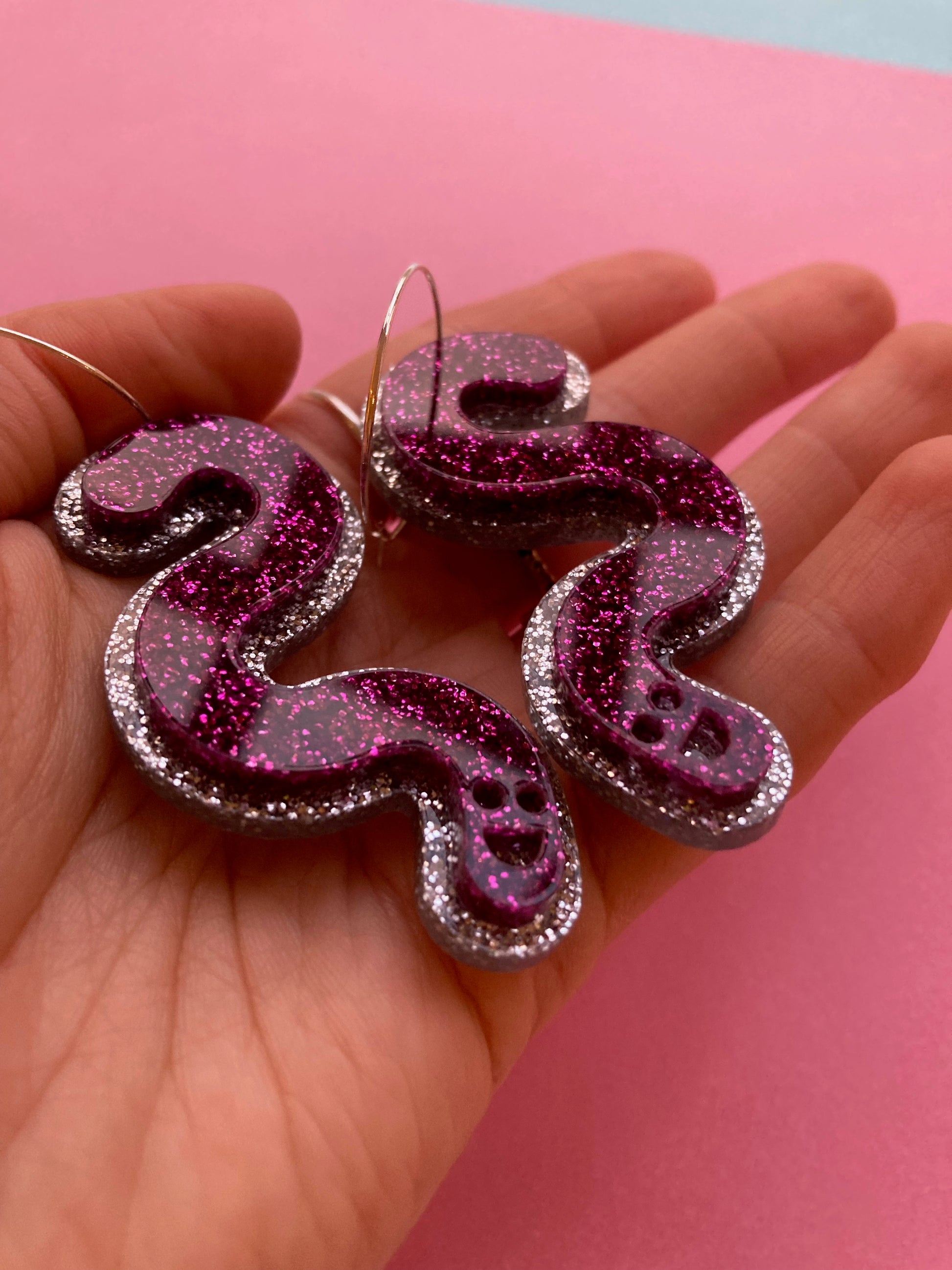 Double Sided Glitter Acrylic Worm Hoop Earrings image 3
