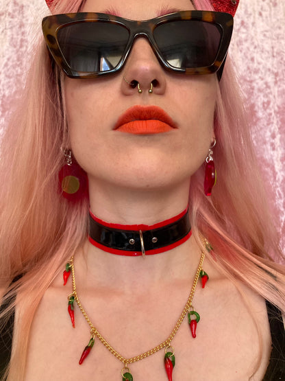Fringed PVC choker - Red & Black image 3