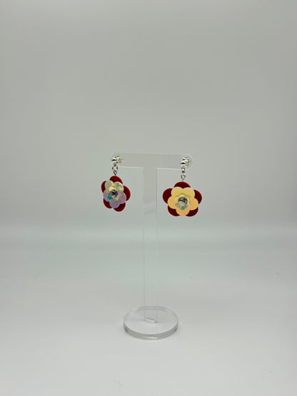 Mini Punk Flower Earrings - Red & Iridescent image 3