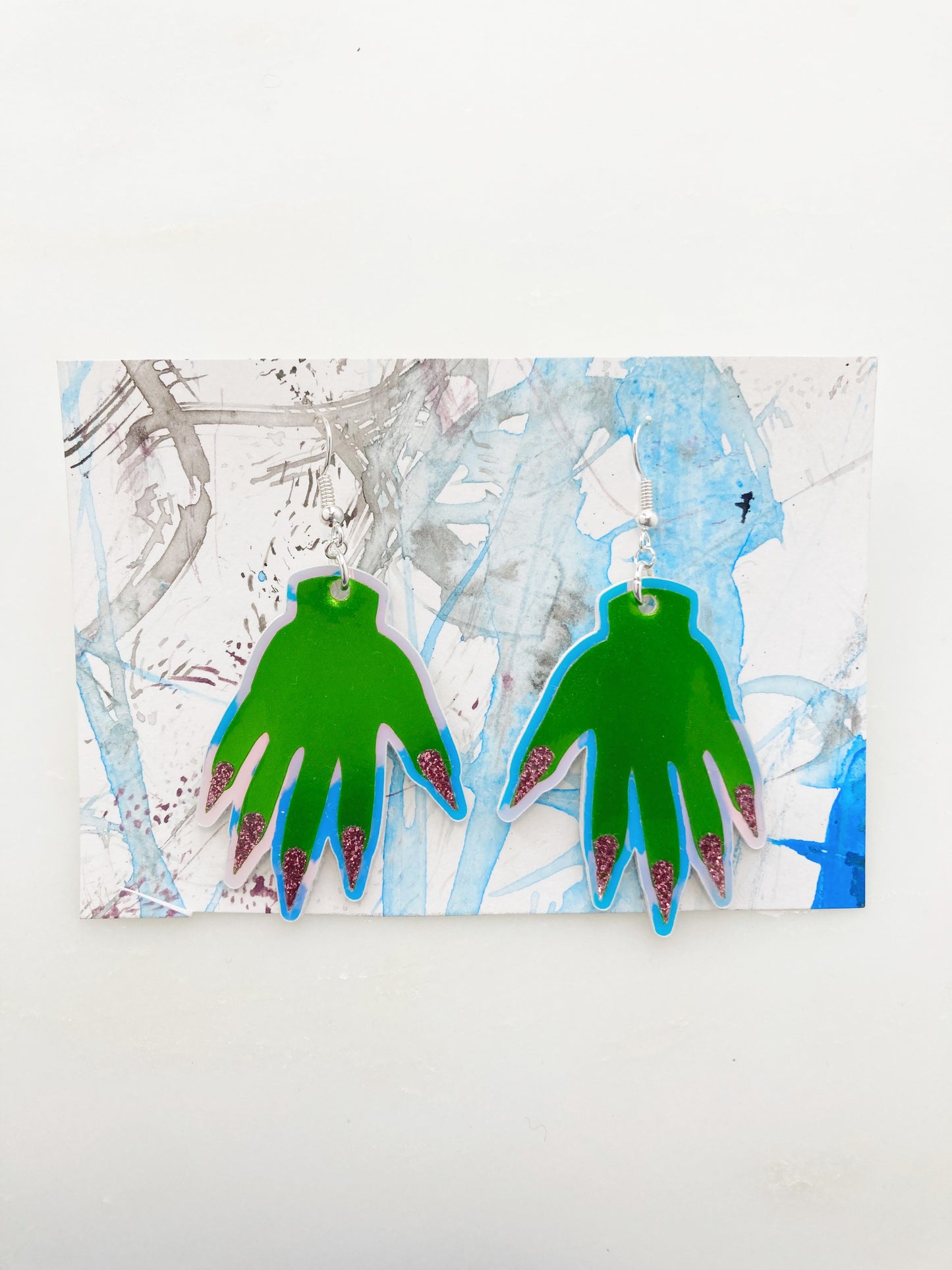 Sparkly Hand Earrings - Green Shimmer image 3