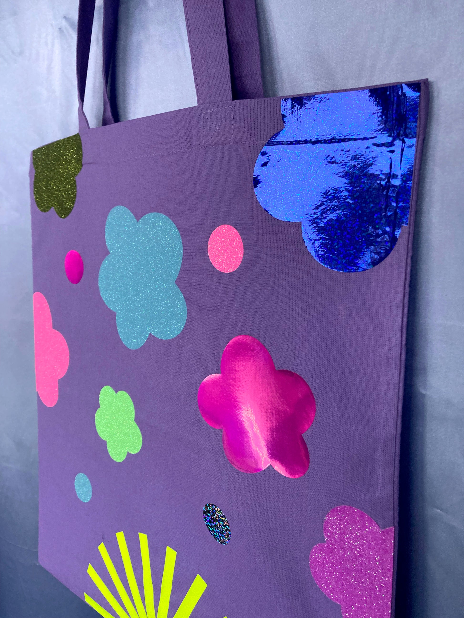 Disco Glitter Flower Lavender Tote Bag image 10