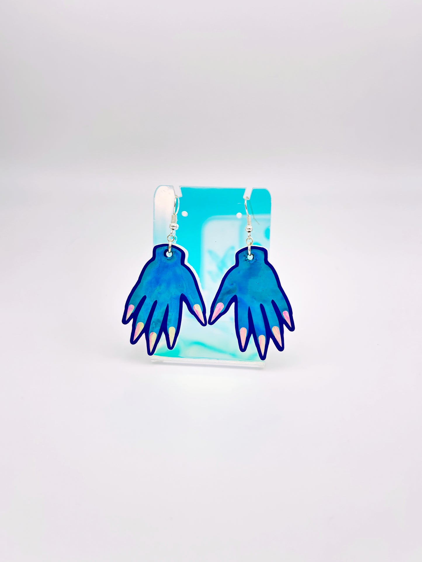 Sparkly Hand Earrings - Ocean Teal Holographic image 2