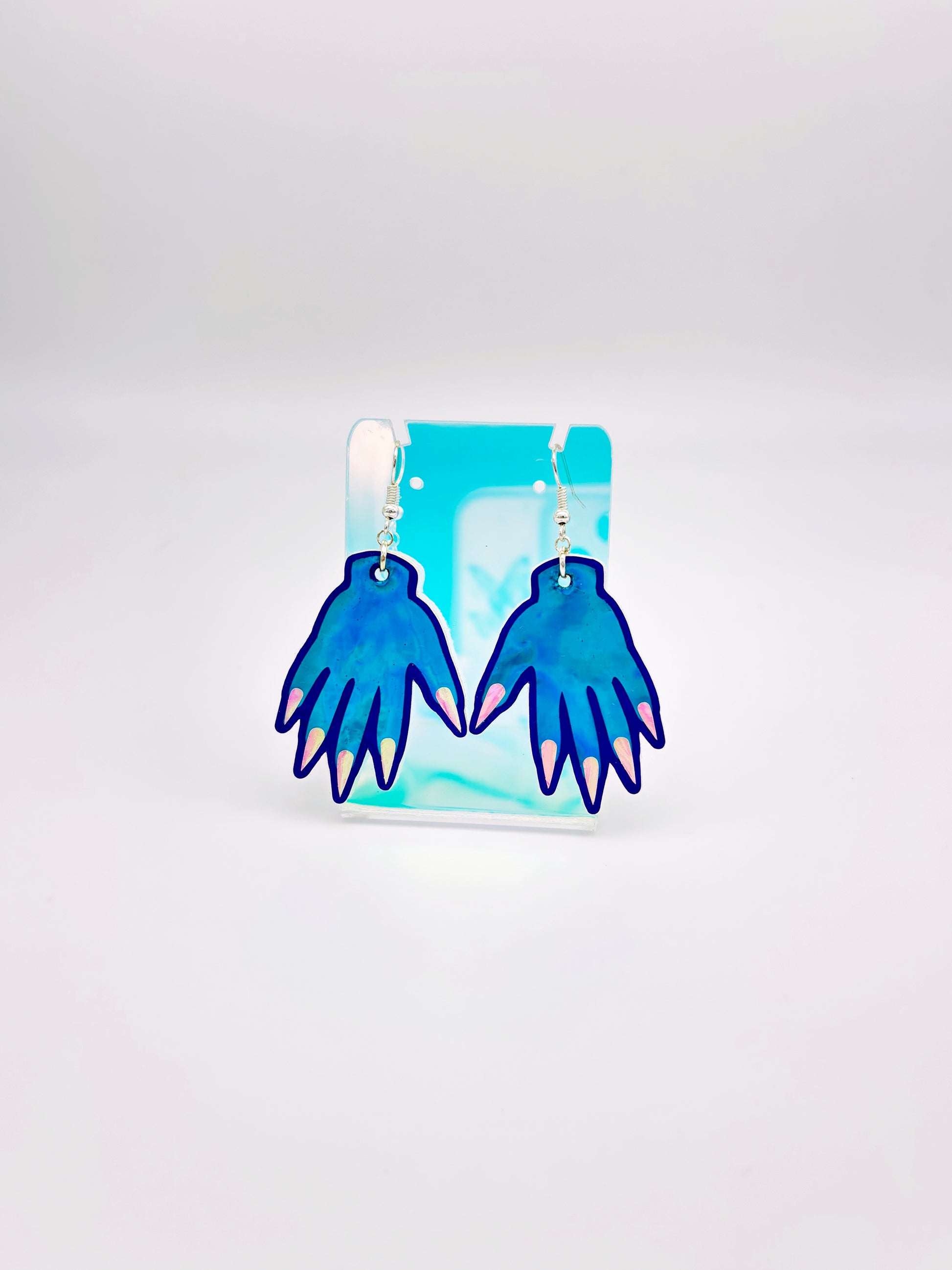 Sparkly Hand Earrings - Ocean Teal Holographic image 2