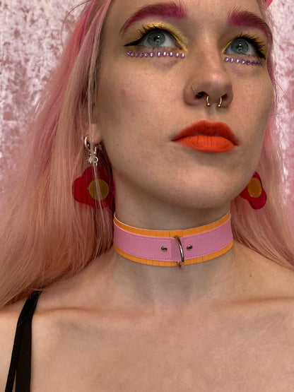 Fringed PVC choker - Orange & Baby Pink image 0