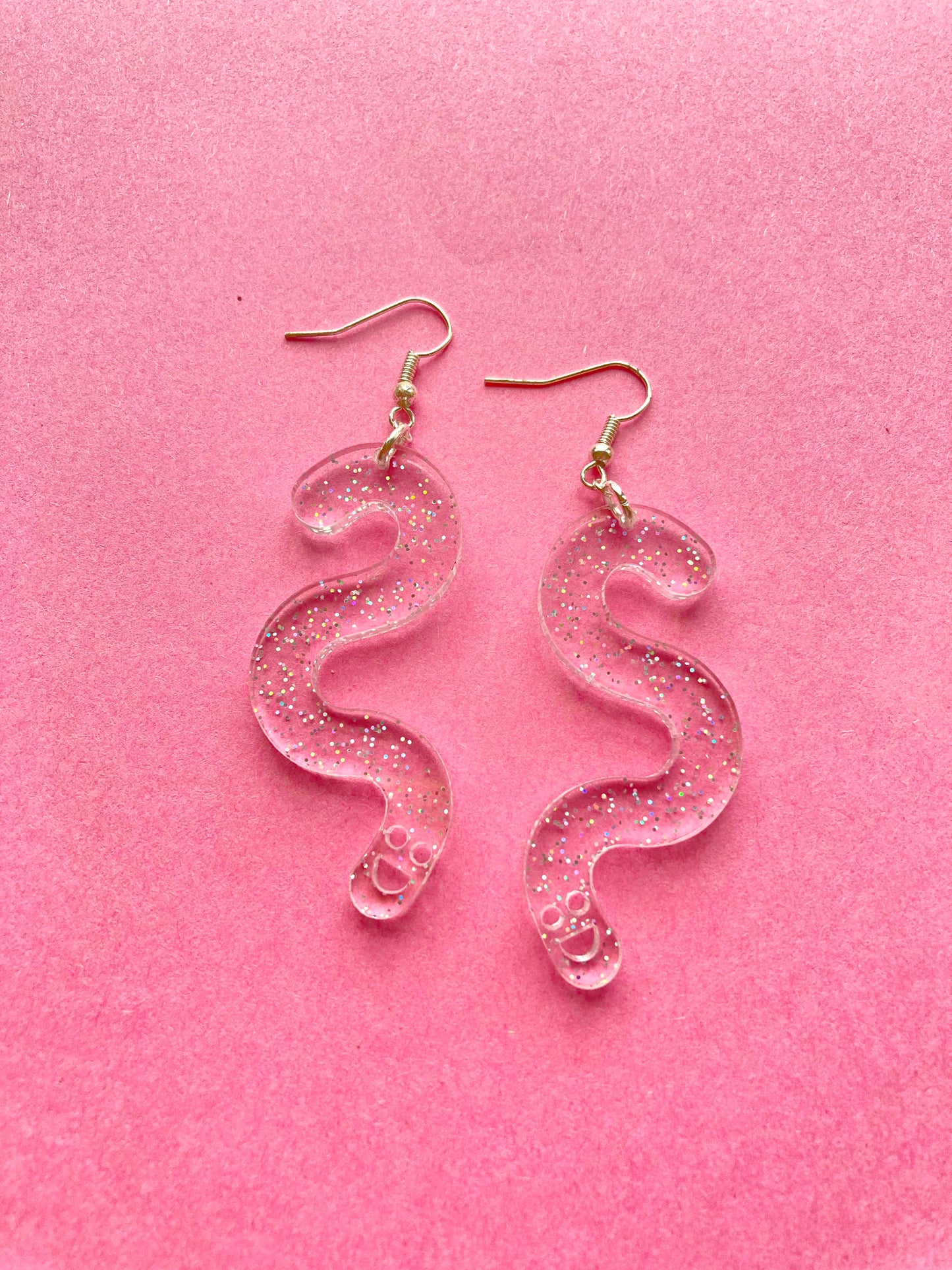 Glitter Worm Simple Dangles - Clear Rainbow image 1