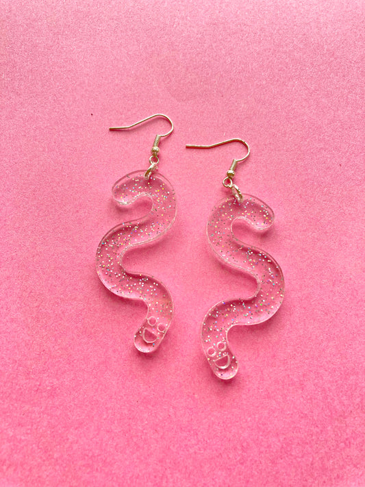 Glitter Worm Simple Dangles - Clear Rainbow image 1