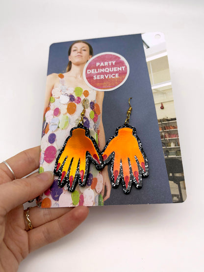 Sparkly Hand Acrylic Earrings - Tourmaline Aurora & Black Glitter image 6