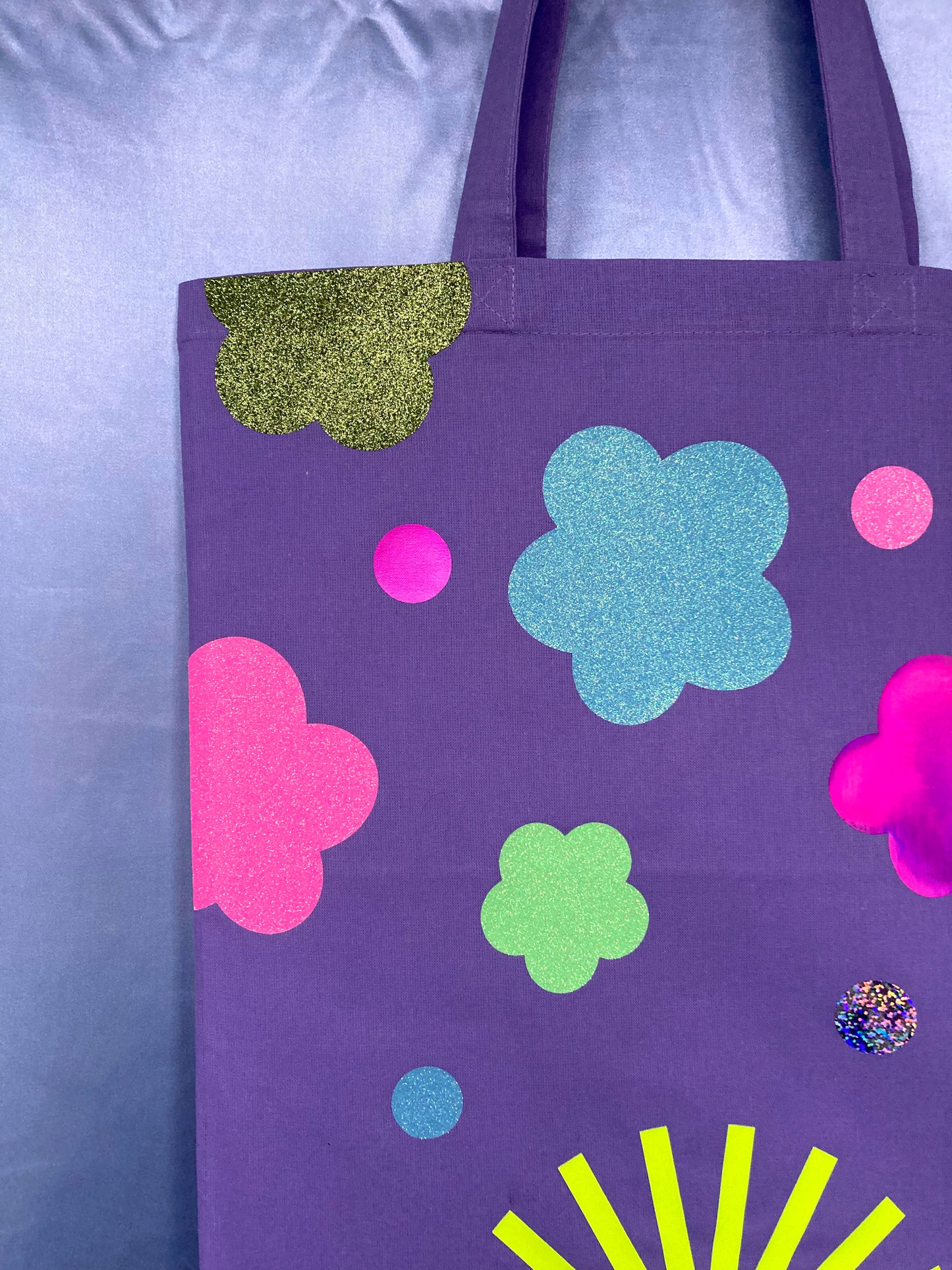 Disco Glitter Flower Lavender Tote Bag image 5