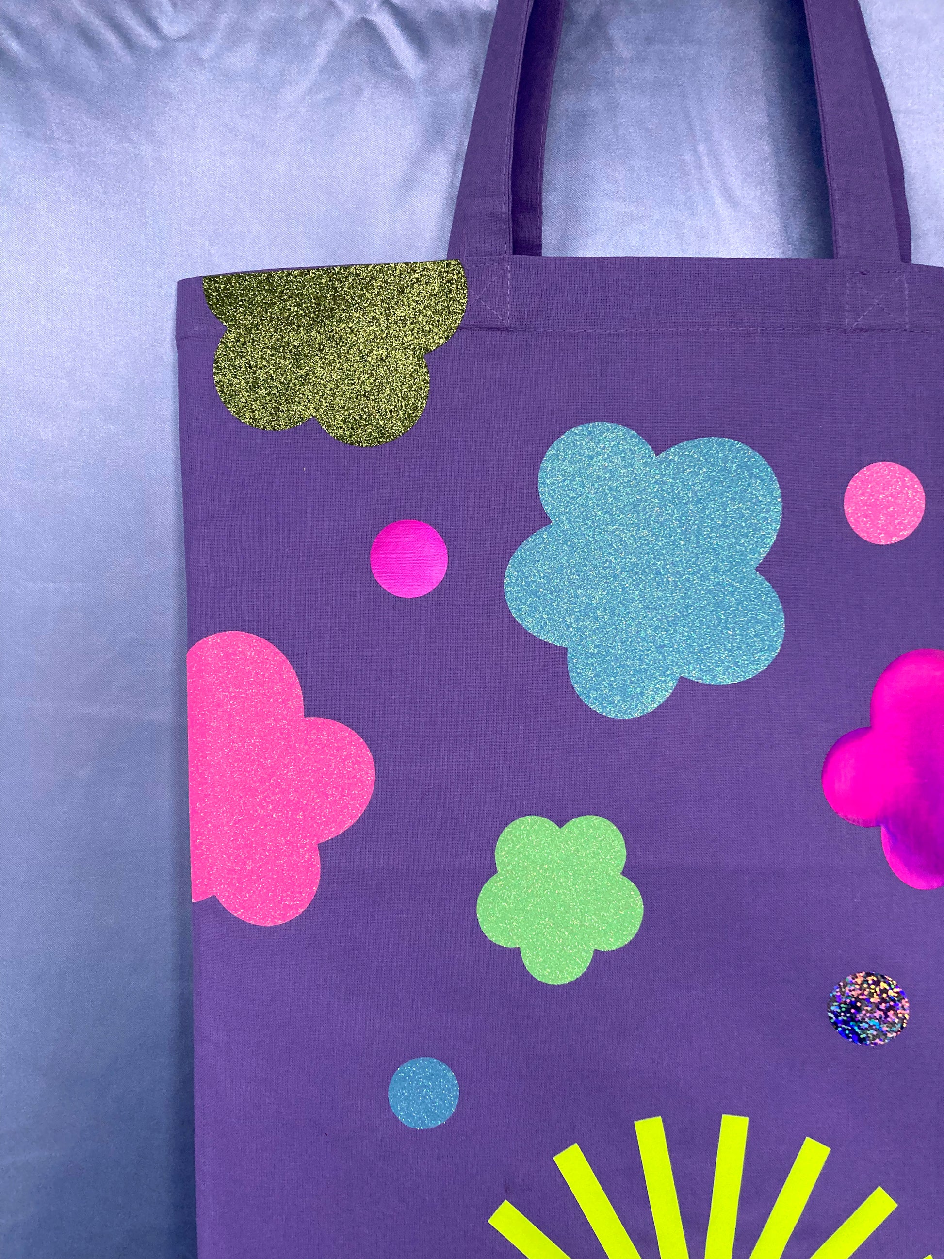 Disco Glitter Flower Lavender Tote Bag image 5