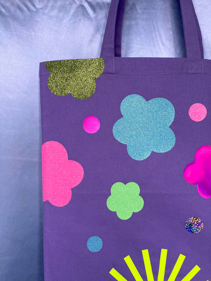 Disco Glitter Flower Lavender Tote Bag image 5